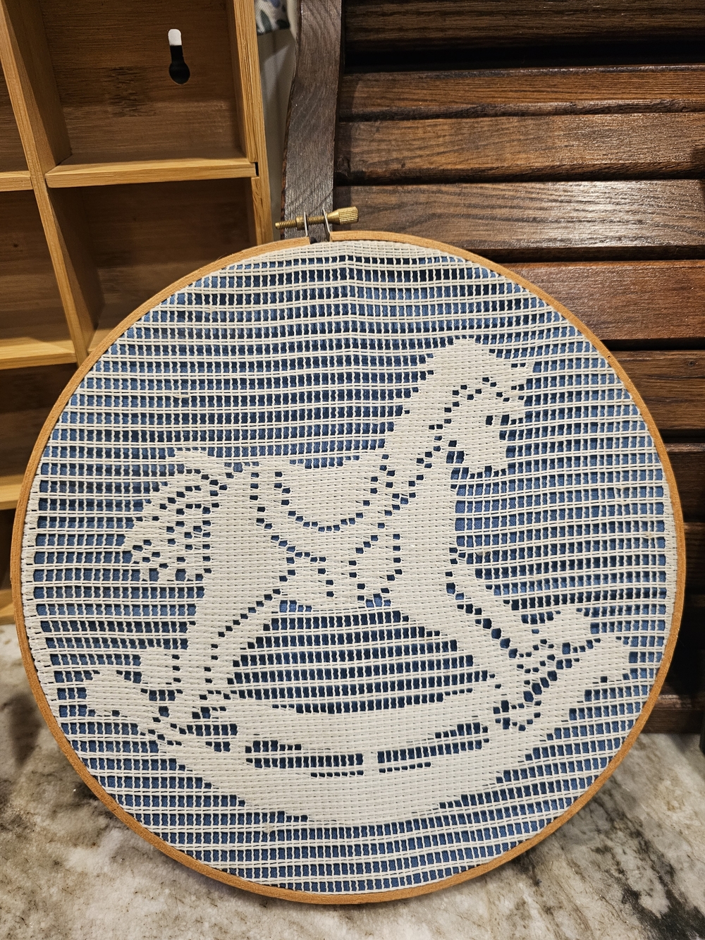 Blue and White Rocking Horse Crochet Wall Hoop